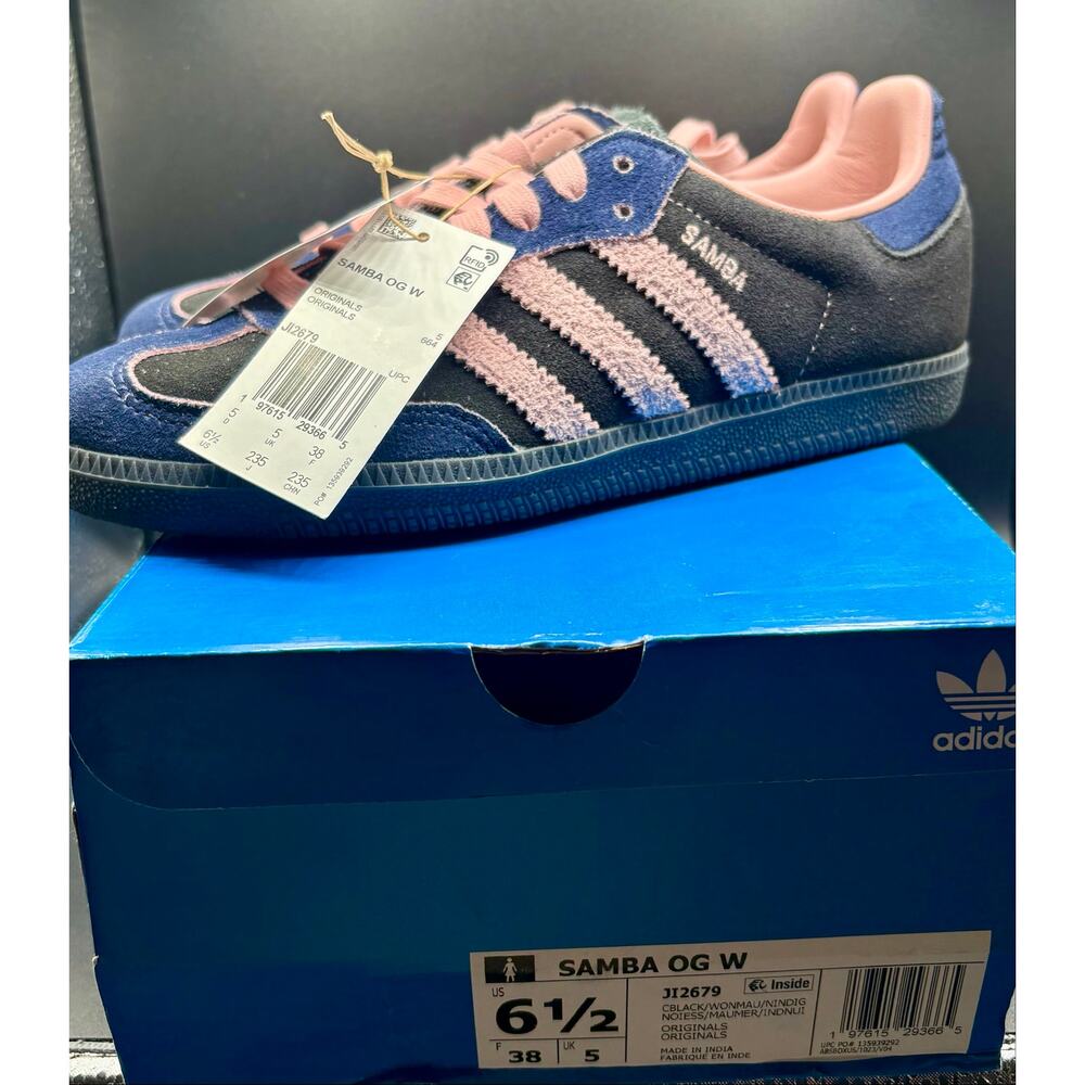 NIB - Sz. 6.5 - Woman's Adidas Samba OG Black/Blue/Pink - Picture 2 of 7